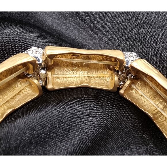 Rare Find KJL Gold Tone Bamboo Style Bracelet W/ Rhinestone Accents - Picture 6 of 6